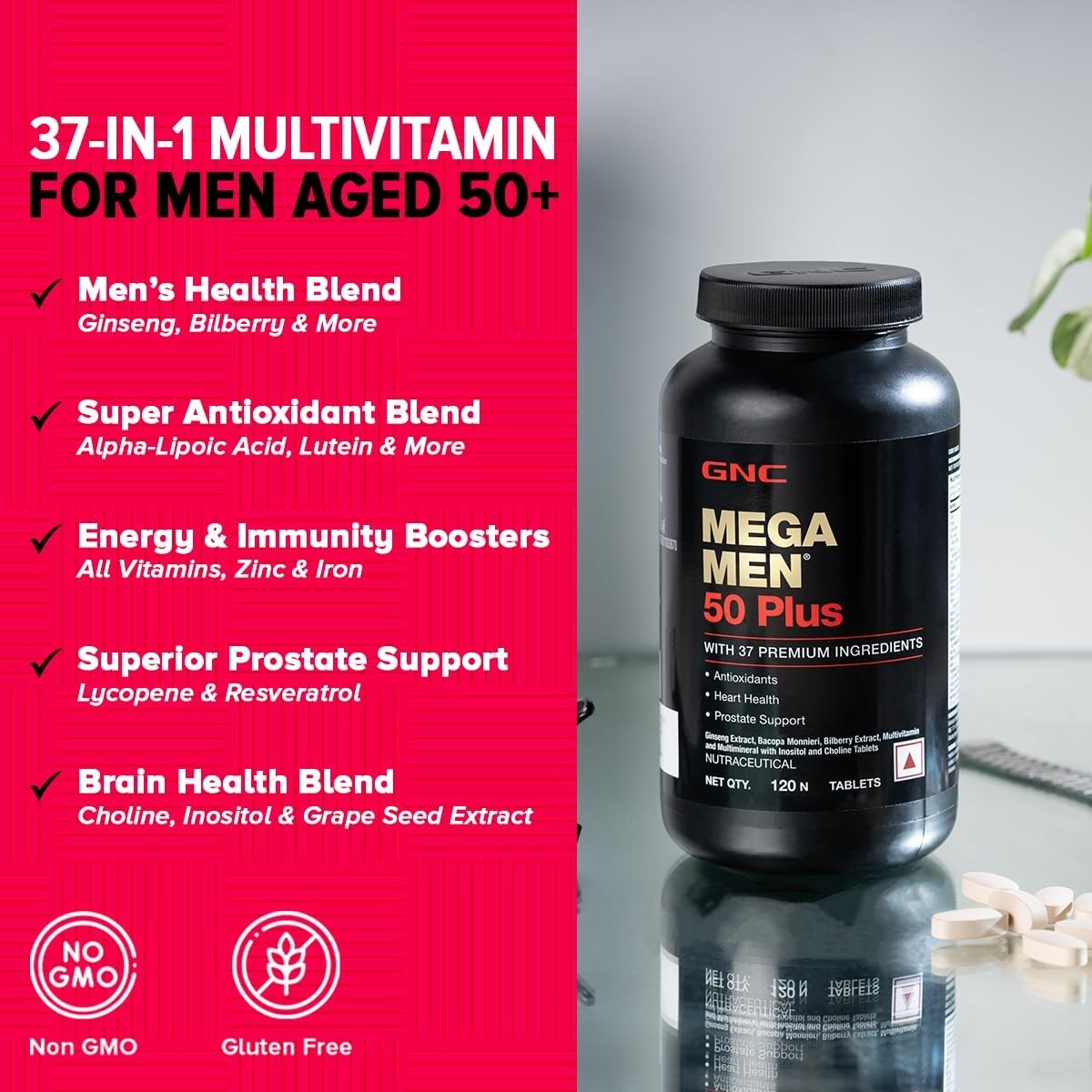 GNC Mega Men 50 Plus Multivitamin | 120 Tablets | 37 Premium Ingredients