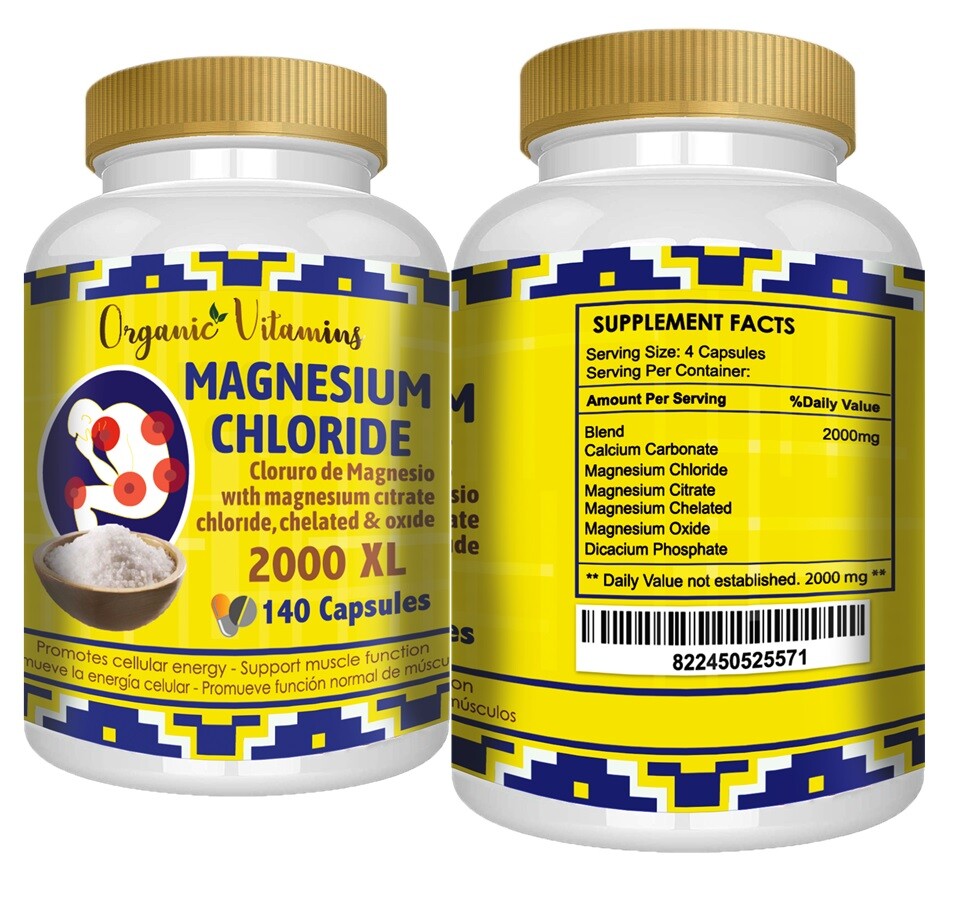Magnesium Chloride (Cloruro de Magnesio) High absorption 2,000 mg 140 caps