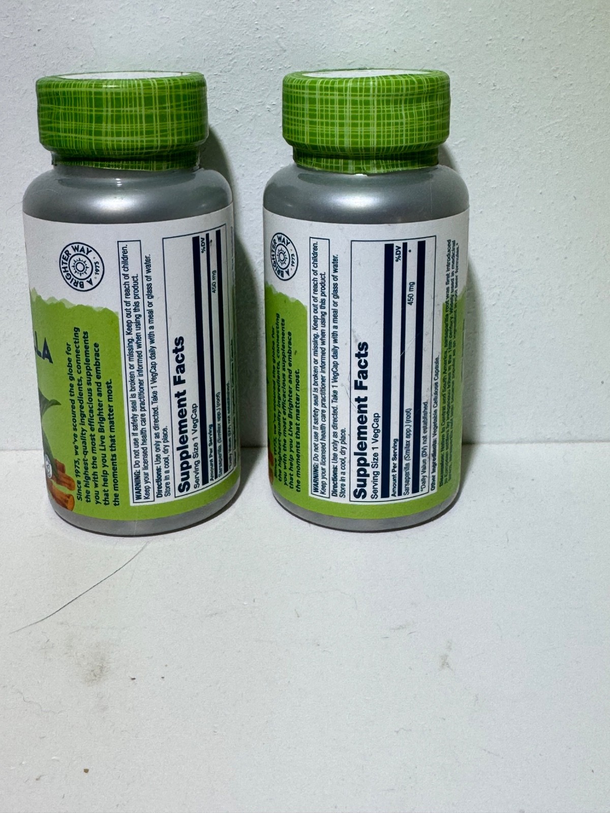 2 pack Sarsaparilla Root, Veg Cap (Btl-Plastic) 450mg 100ct 06/2028