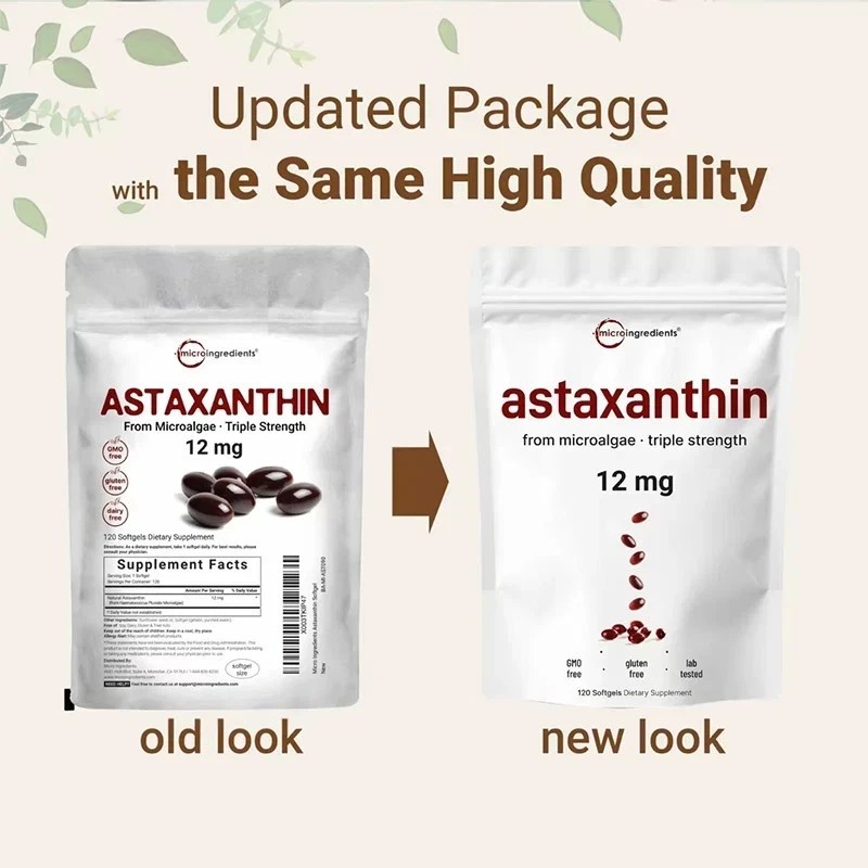 NEW Micro Ingredients Astaxanthin 12mg, 120 softgels, tanning pills, Strength-