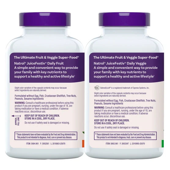 Natrol JuiceFestiv Daily Fruit and Veggie, 240 Capsules – EXP 10/31/26