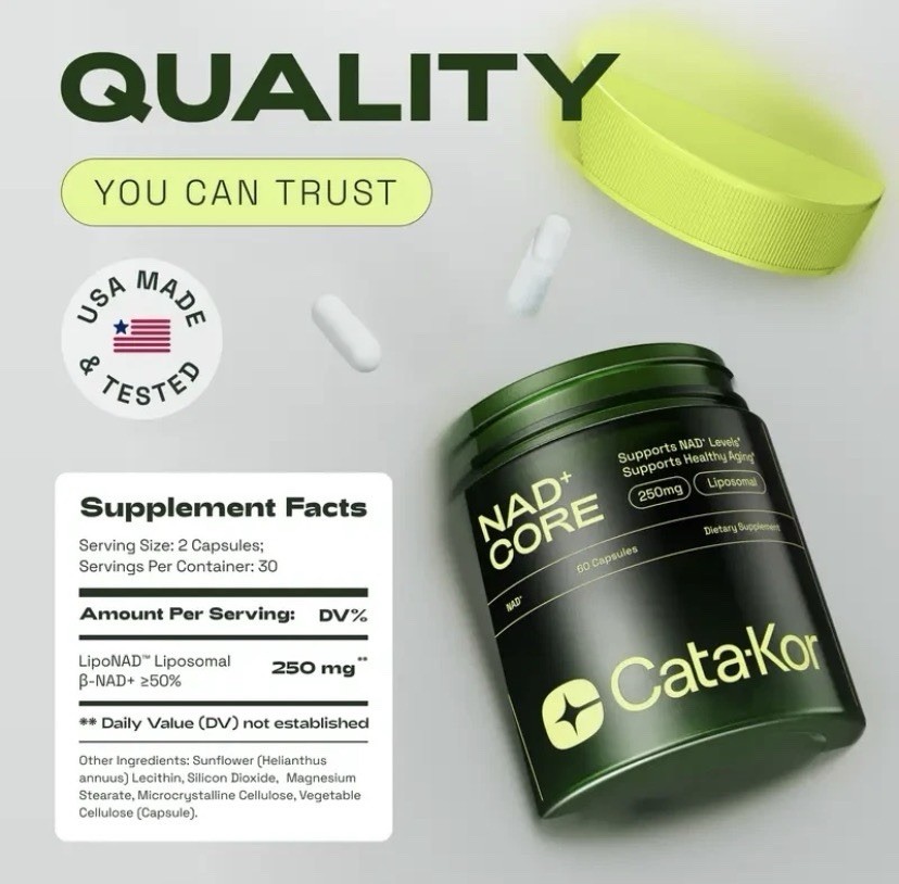 NAD+ Supplement 250mg Per Serving, 60 Capsules 30-Day Supply, Cata-Kor Advanced