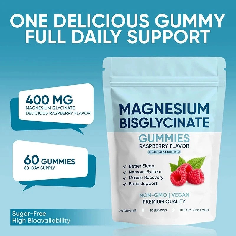 1-3Bag Magnesium Bisglycinate Gummies, with 400mg Magnesium Bisglycinate Chelate