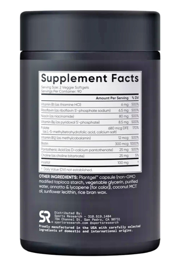 Sports Research Vitamin B Complex, 180 Veggie Soft Gels