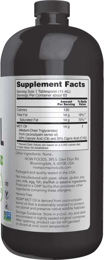 NOW Foods MCT Oil 32oz Thermogenic Coconut Add to Protein Coffee FRESH 6/2025