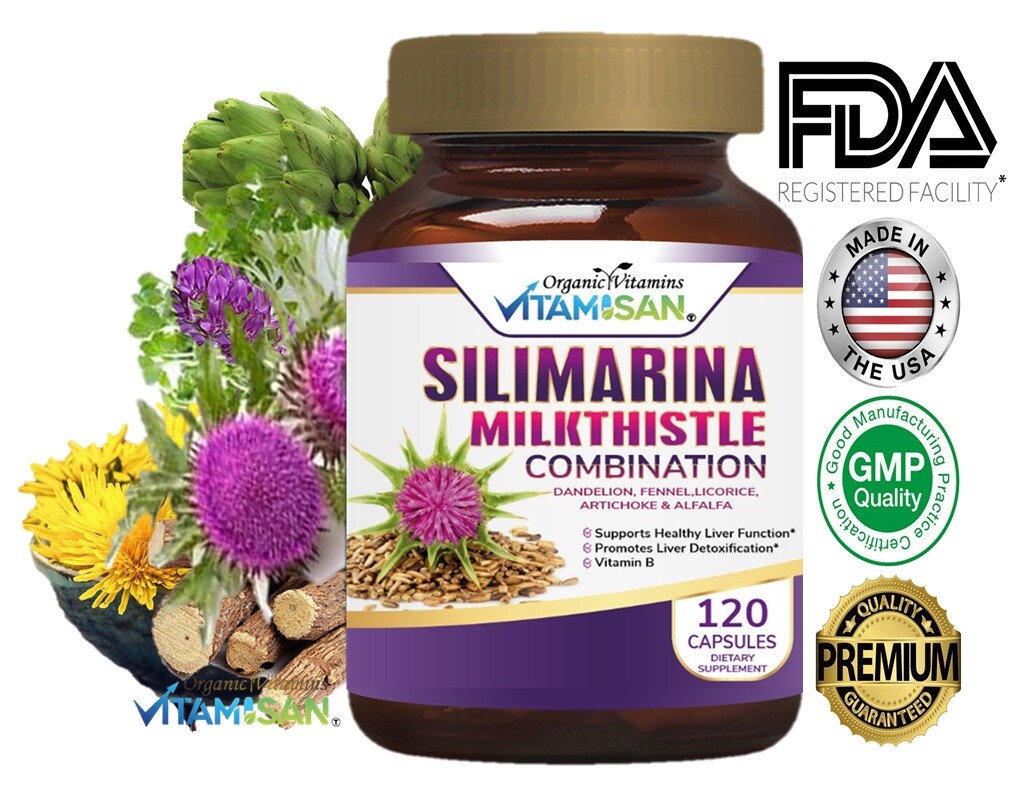 Naturals 3 PACK Milk Thistle Silimarina 120 Capsules Made in USA organic vitamin