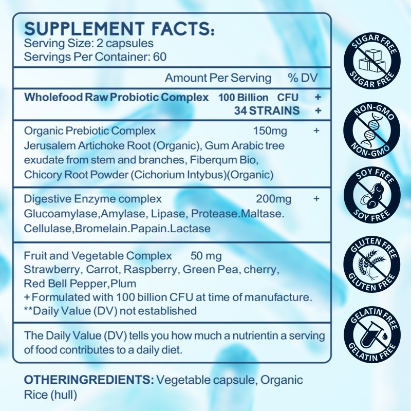 Probiotic 100 Billion CFUs 120 Veg Capsules, Digestive Health, Gut