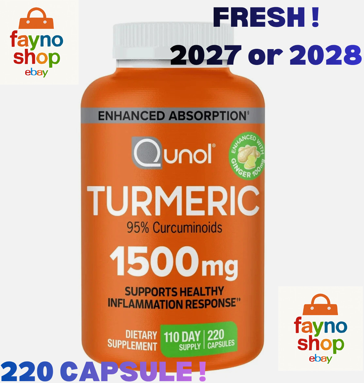 Qunol Turmeric 95% Curcuminoids 1500mg – 220 Capsules, EXP 2028