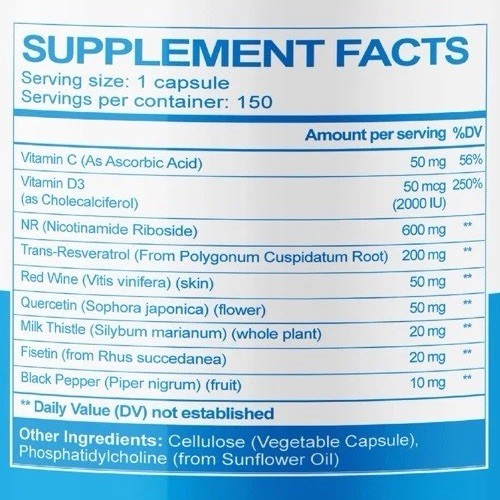 NURAFUSE LIPOSOMAL NAD+ Nicotinamide Riboside Resveratrol 150 Capsules 03/2028