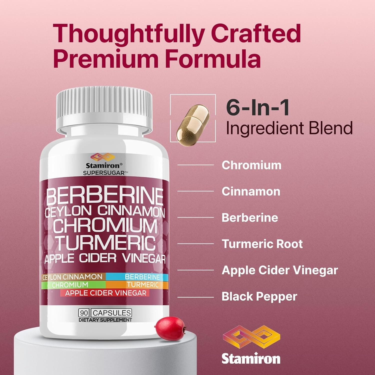 Stamiron Berberine Complex with Ceylon Cinnamon, Chromium, Turmeric, Apple Cider