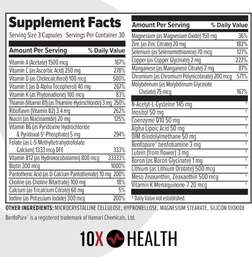 3 PACK Authentic 10X Health Optimize Methylated Multivitamin 90 Caps EXP 07/2027