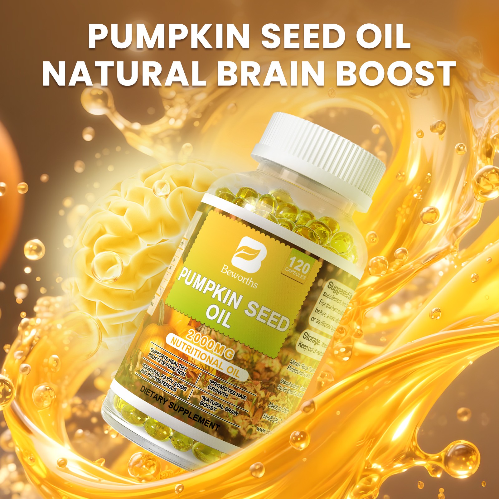 1/2/4 Bottles Pumpkin Seed Oil Capsules 2000mg Nutrional Oil, Brain Boost