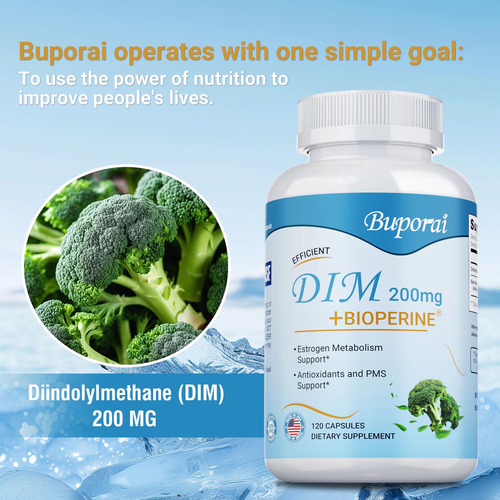 DIM (Diindolylmethane) 200mg – Black Pepper, Estrogen Hormone Menopause Support