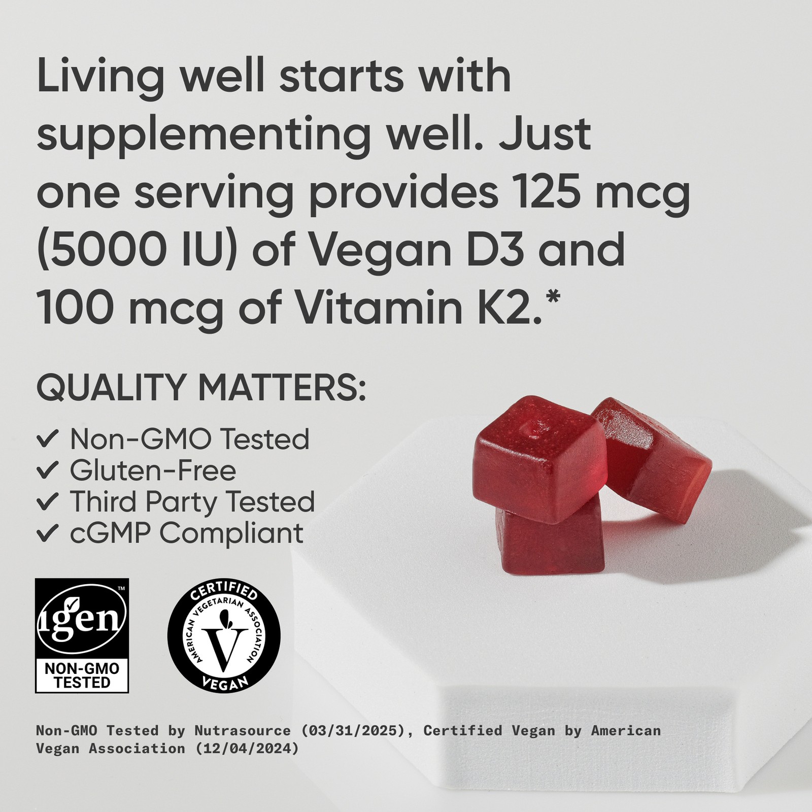 Vegan Vitamin D3 125mcg + K2 100mcg (60 gummies)
