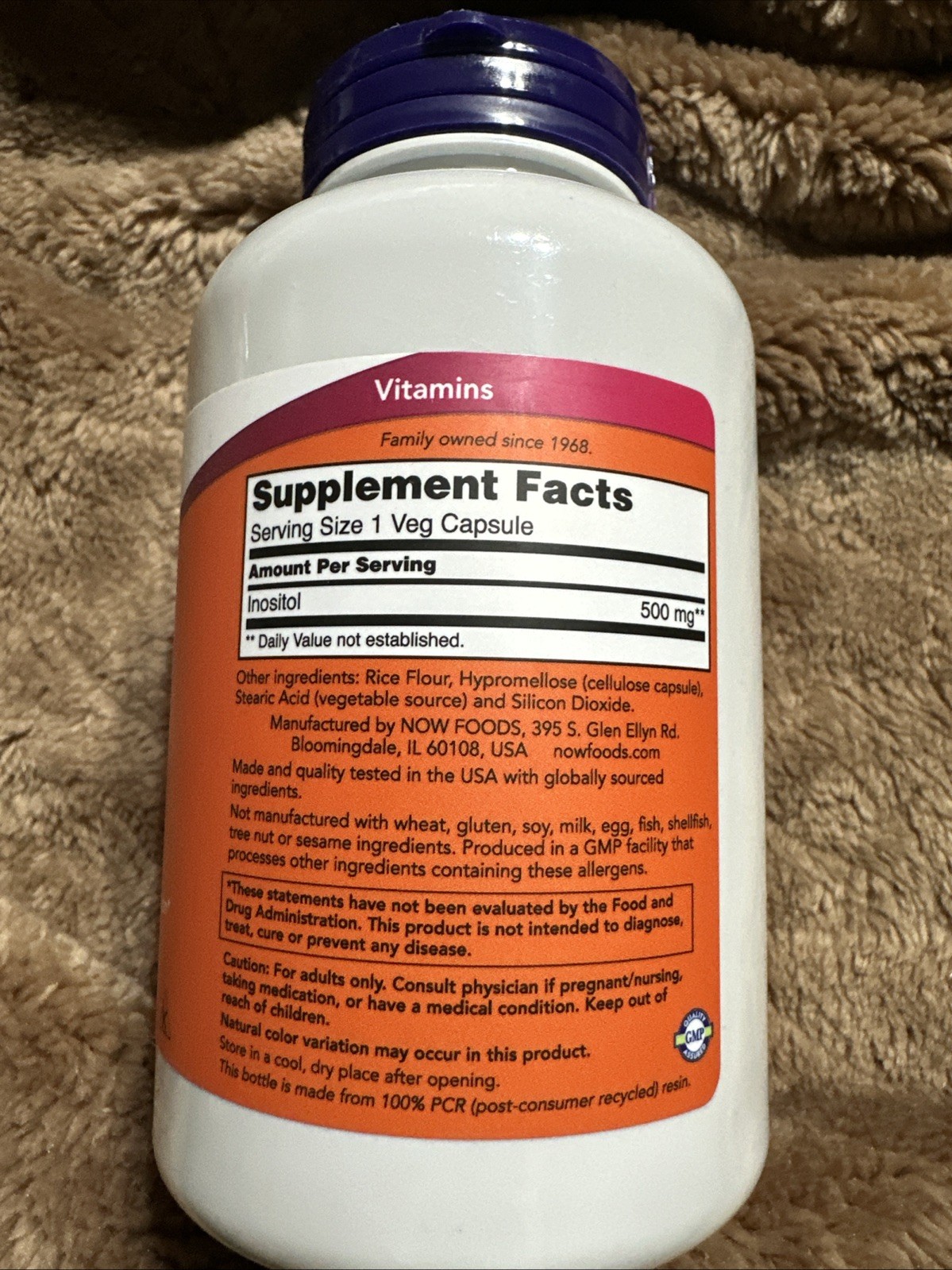 NOW Foods Inositol 500 mg 200 Veg Caps Exp 11/29 Healthy Membrane Function