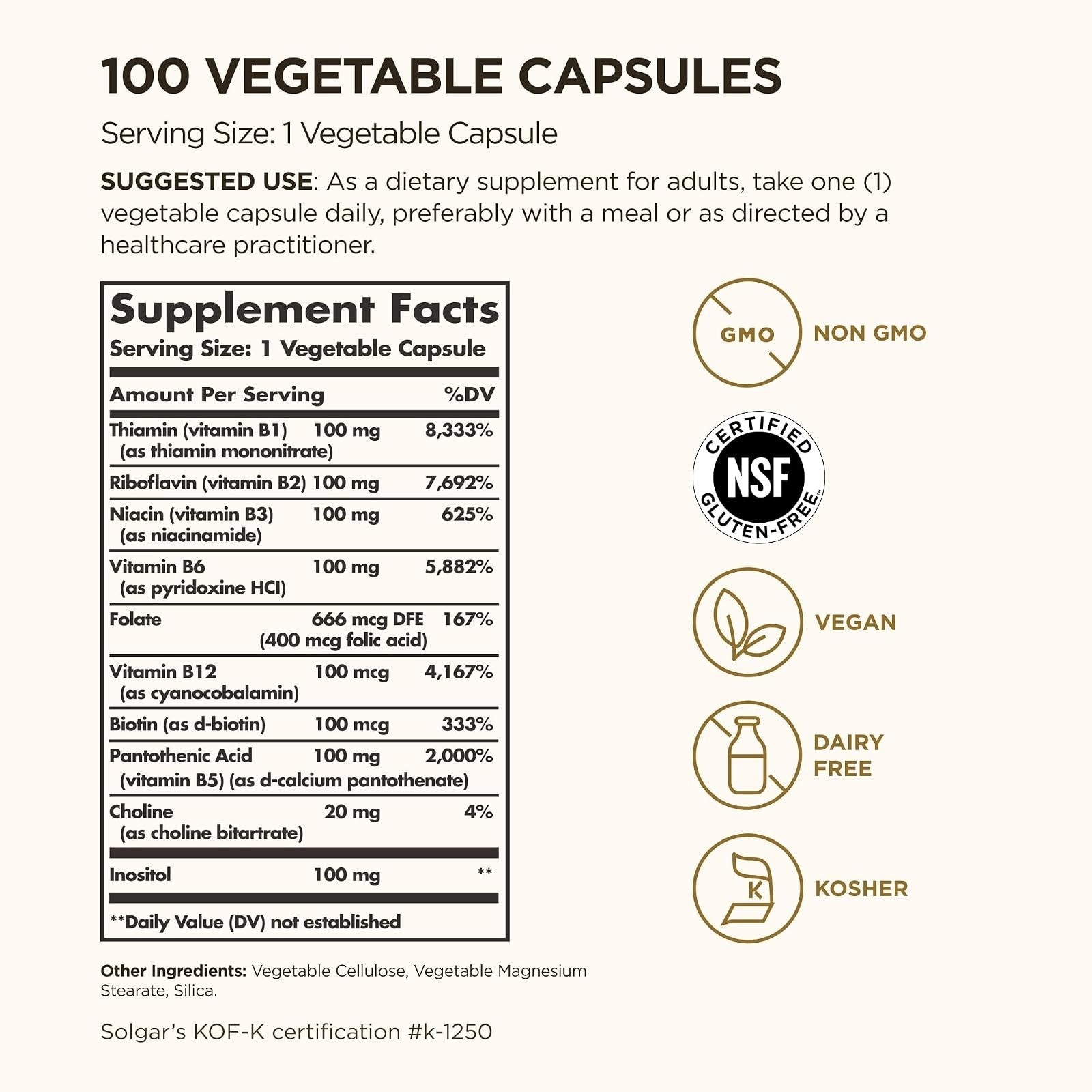 Solgar B-Complex 100 Vegan Capsules 100 Count Energy Metabolism