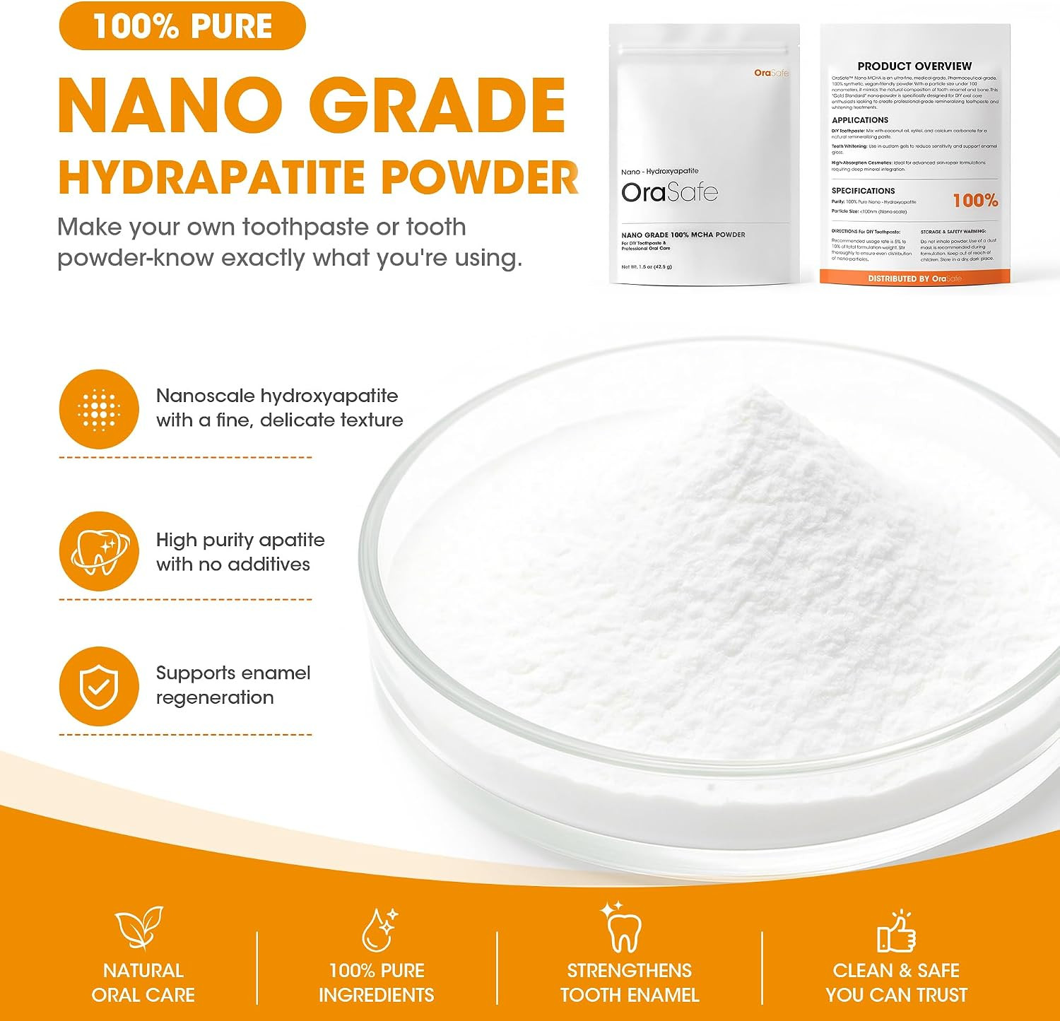 Nano Hydroxyapatite Powder Pure n-Ha Raw Ingredient 42.5g (1.5 oz) for DIY Tooth