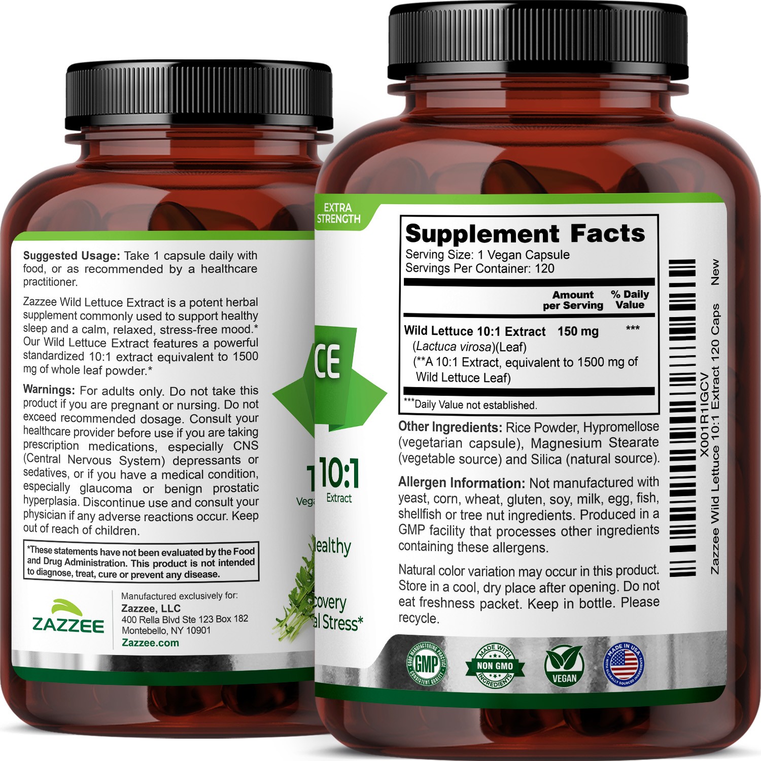Wild Lettuce Extract 500 mg 120 Veggie Capsules Lactuca Virosa Pain Relief 4:1