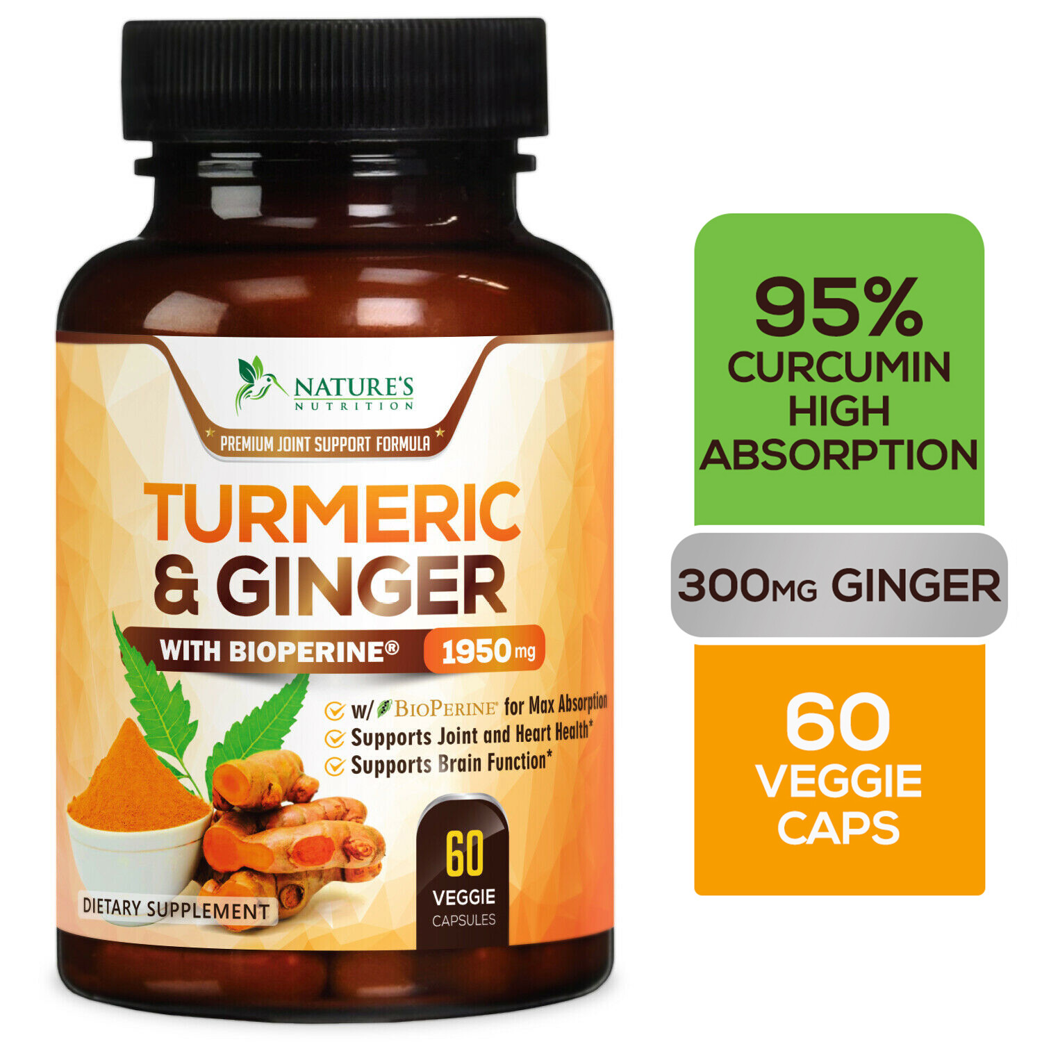 Turmeric Curcumin w/ Ginger & BioPerine Black Pepper – 1,950mg 95% Standardized