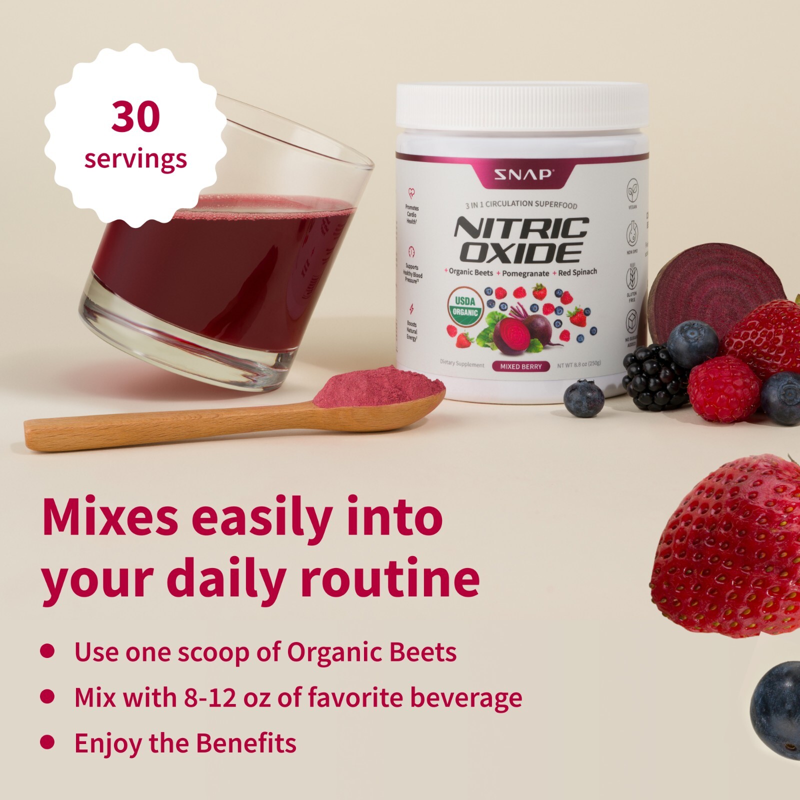 Original Organic Berry Beet Root Nitric Oxide Powder, Heart & Blood Pressure