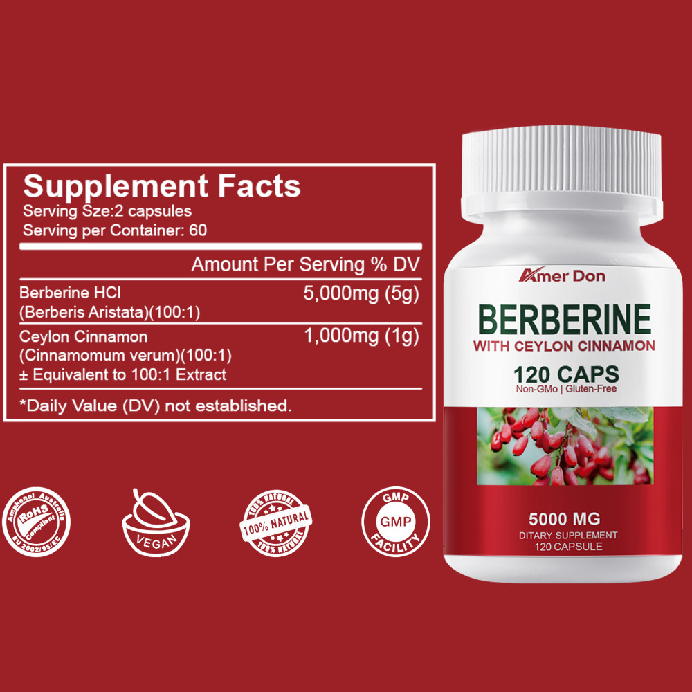 Berberine with Ceylon Cinnamon 5000mg Blood Sugar Heart Health & Immune 120 Caps