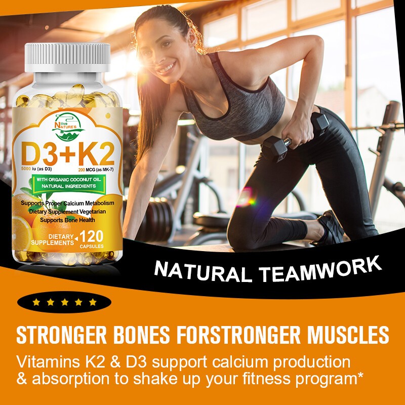 Vitamin D3 K2 Capsules for Bone Strength & Cardiovascular Health 1/2/4 Bottles