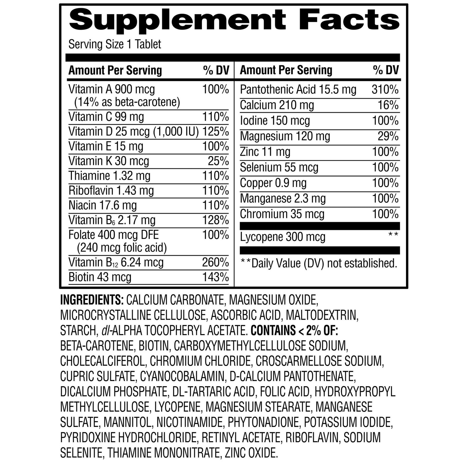 Equate One Daily Men’s Multivitamin Multimineral Supplement, 100 Tablets