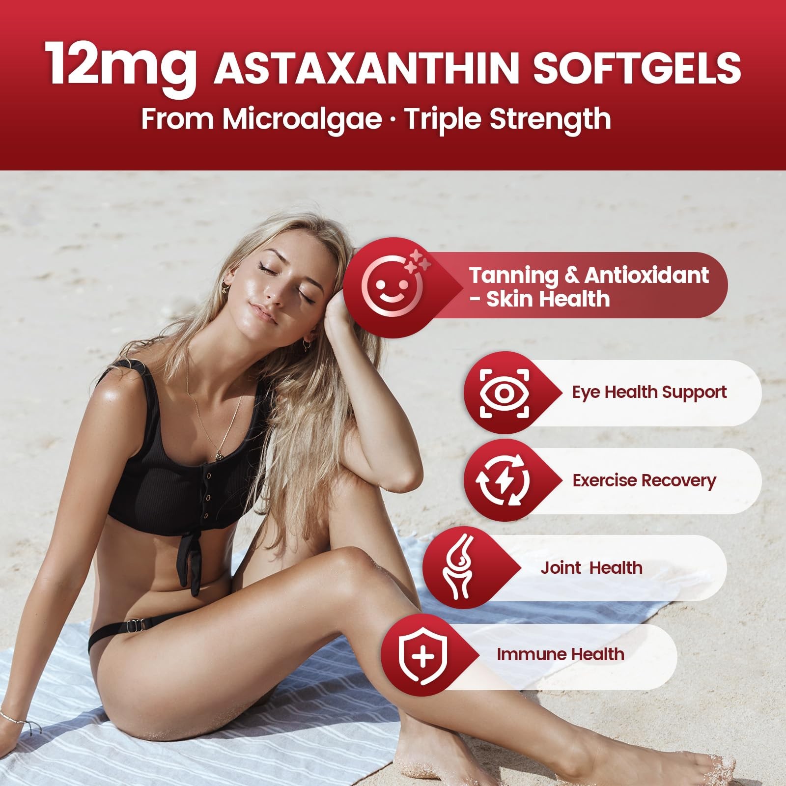 10 in 1 Astaxanthin 12mg Supplements Softgels, 4 Month Supply, 1 Bag