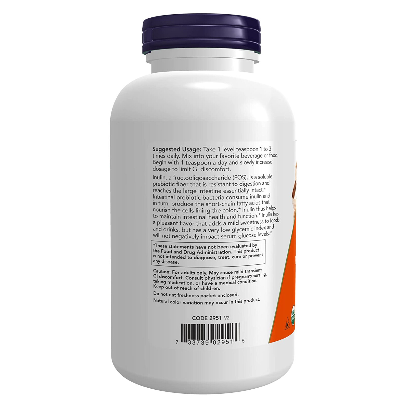 NOW FOODS Inulin Prebiotic Pure Powder Organic 1 lb.