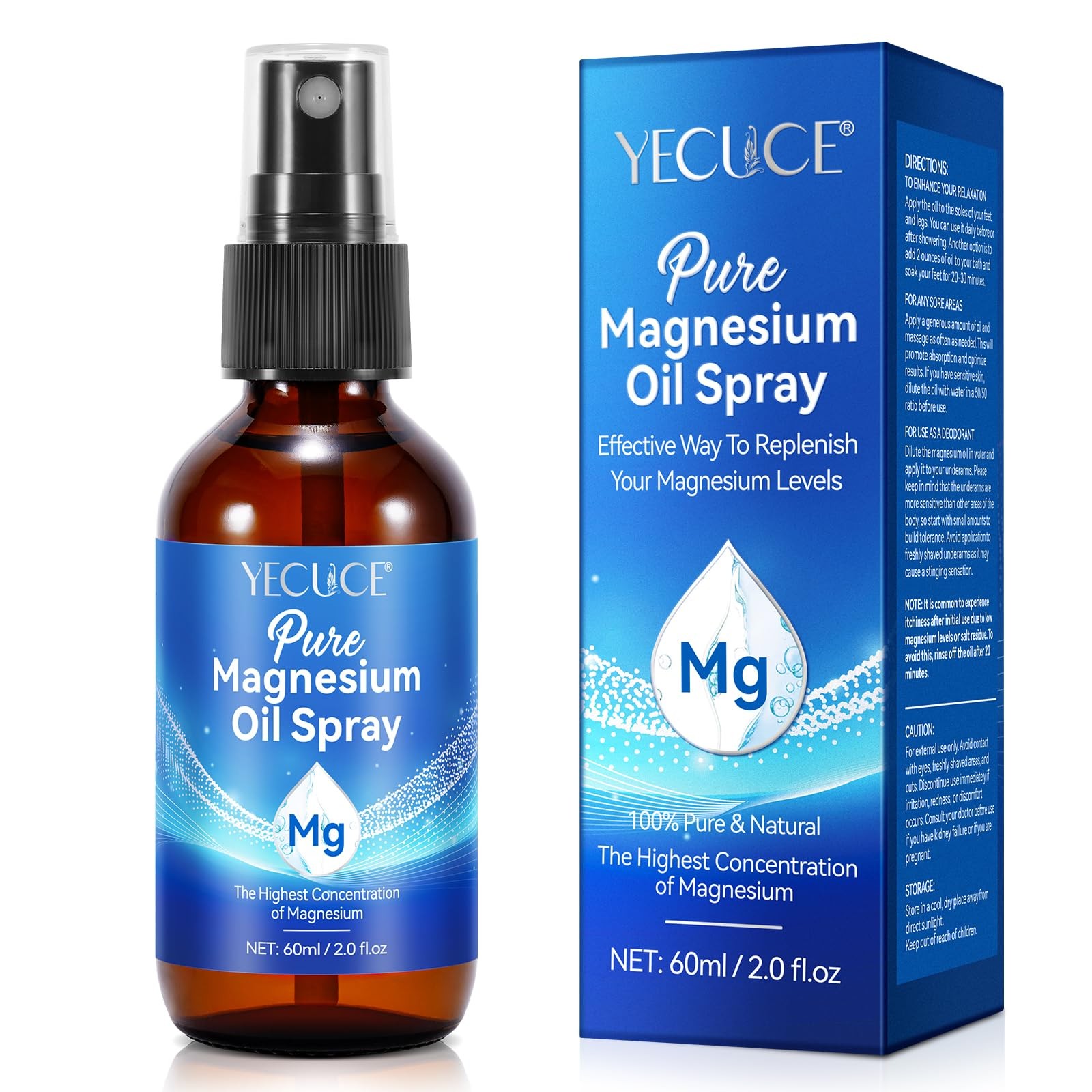 NVXNMSD Magnesium Oil Spray – Pure – 2 Fl Oz (Pack of 1), Blue