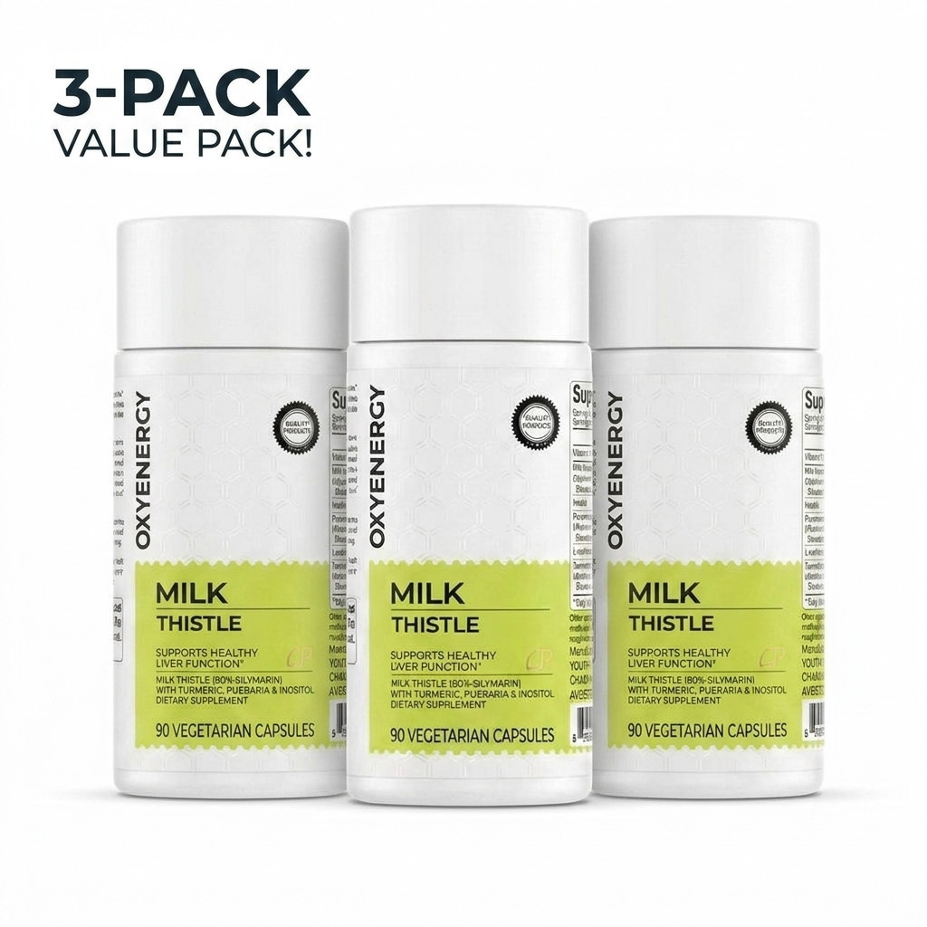 OXYENERGY Milk Thistle Liver Support 3-Pack Silymarin Turmeric 180 Veggie Caps