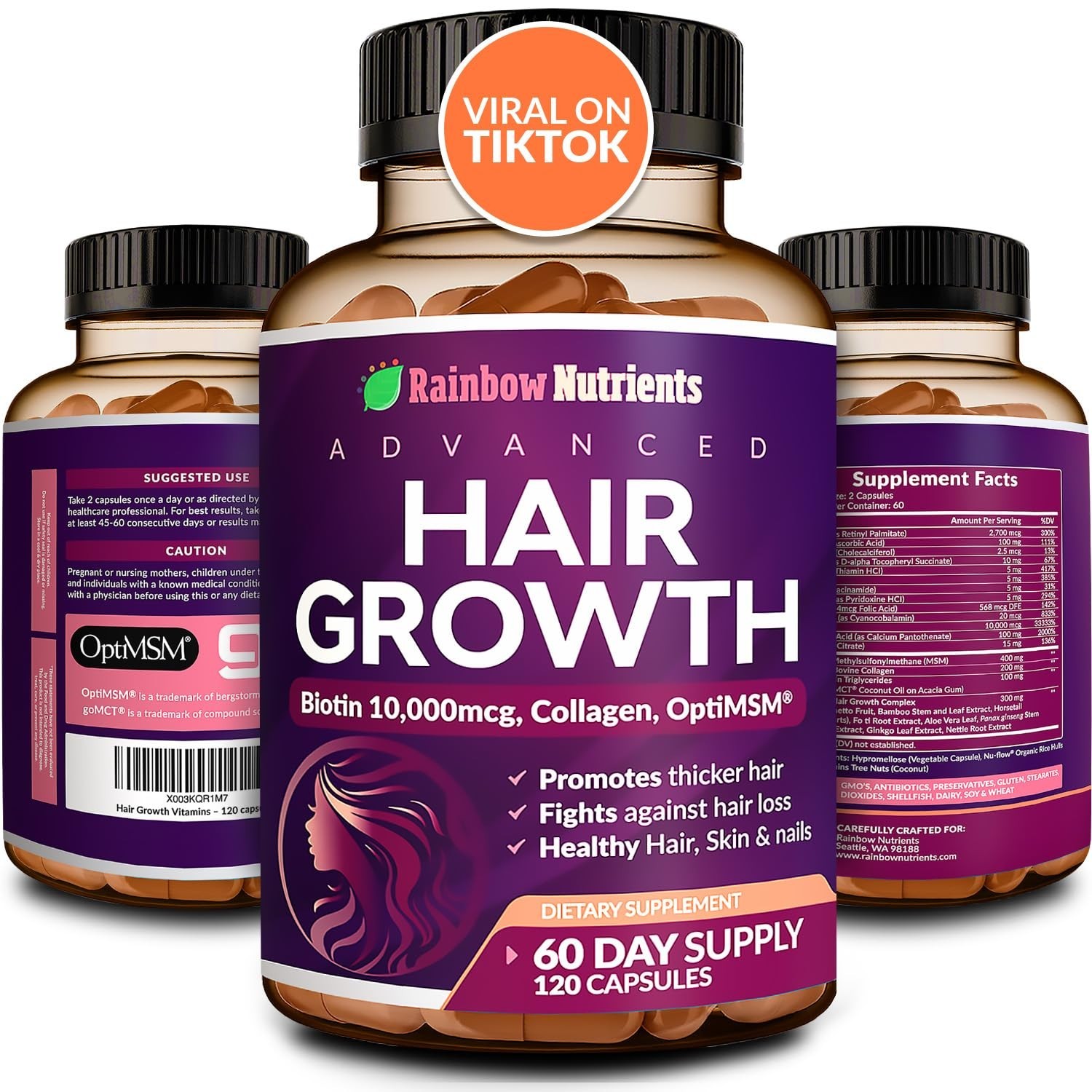 Hair Growth Vitamins for Women | Biotin 10000mcg Collagen Patented OptiMSM? g…
