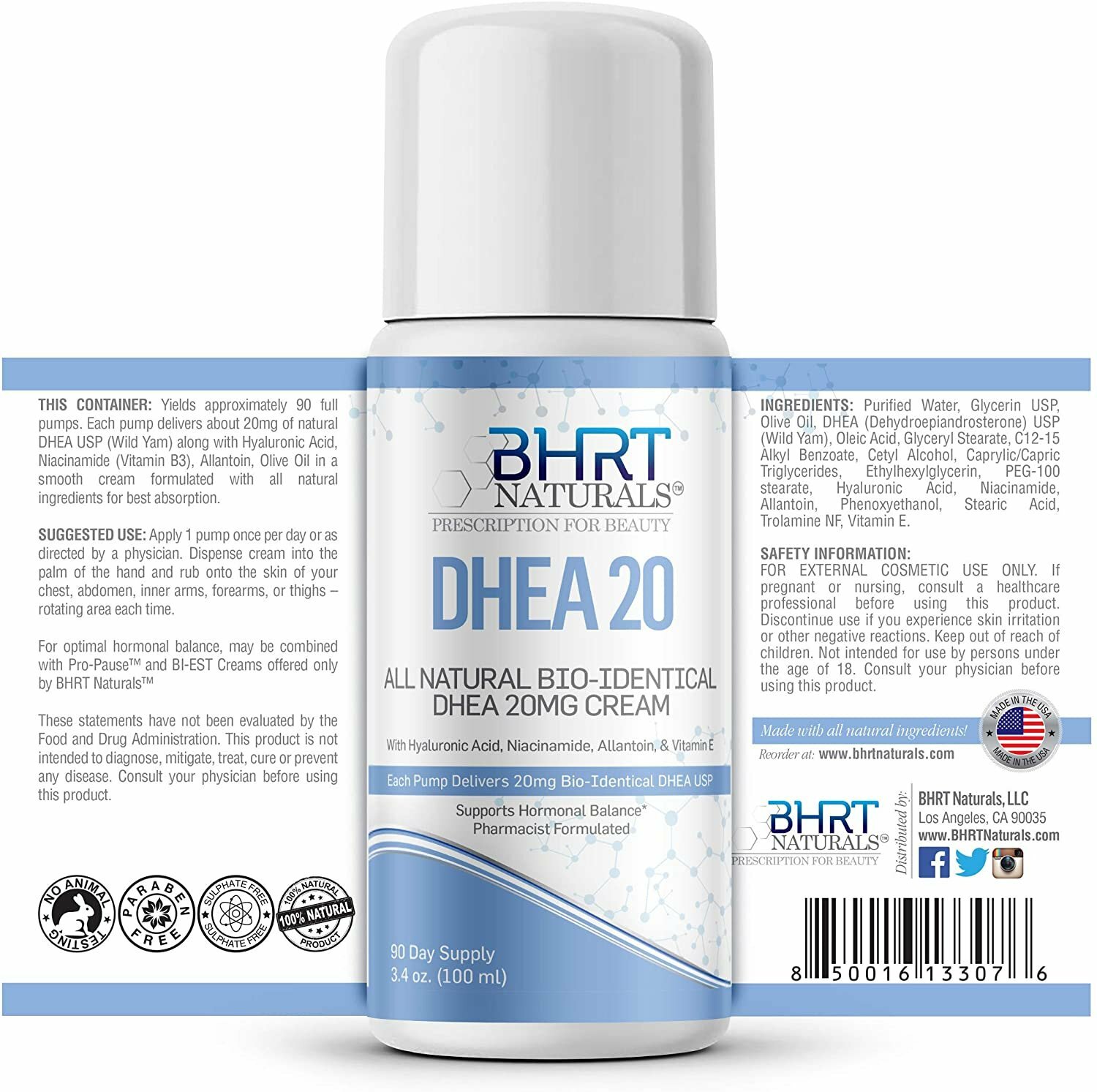 DHEA Cream 20mg for Men & Women Bioidentical DHEA USP Natural DHEA Supplement