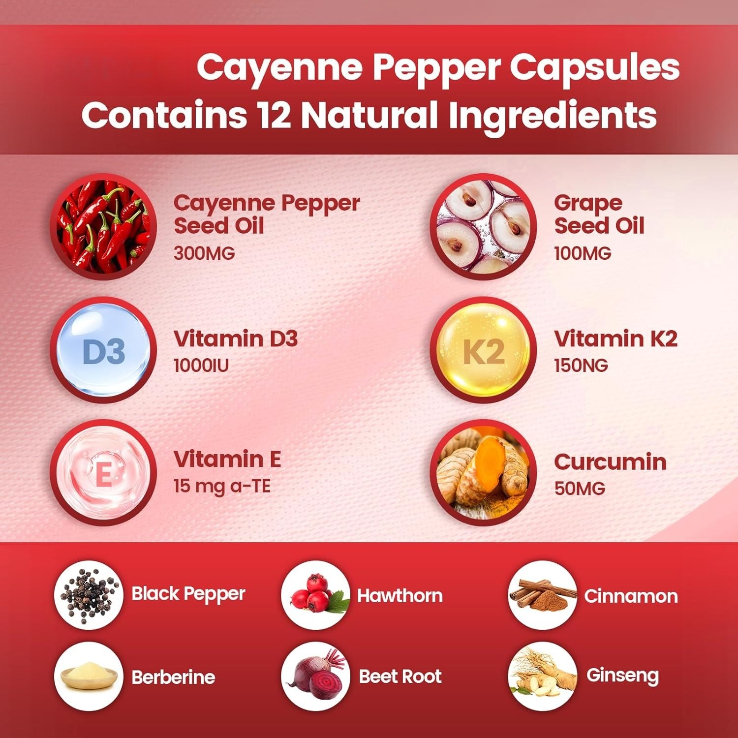 Cayenne Pepper Softgel Relief Leg Vein Heart Blood Vessel Health Vitamin D3+K2