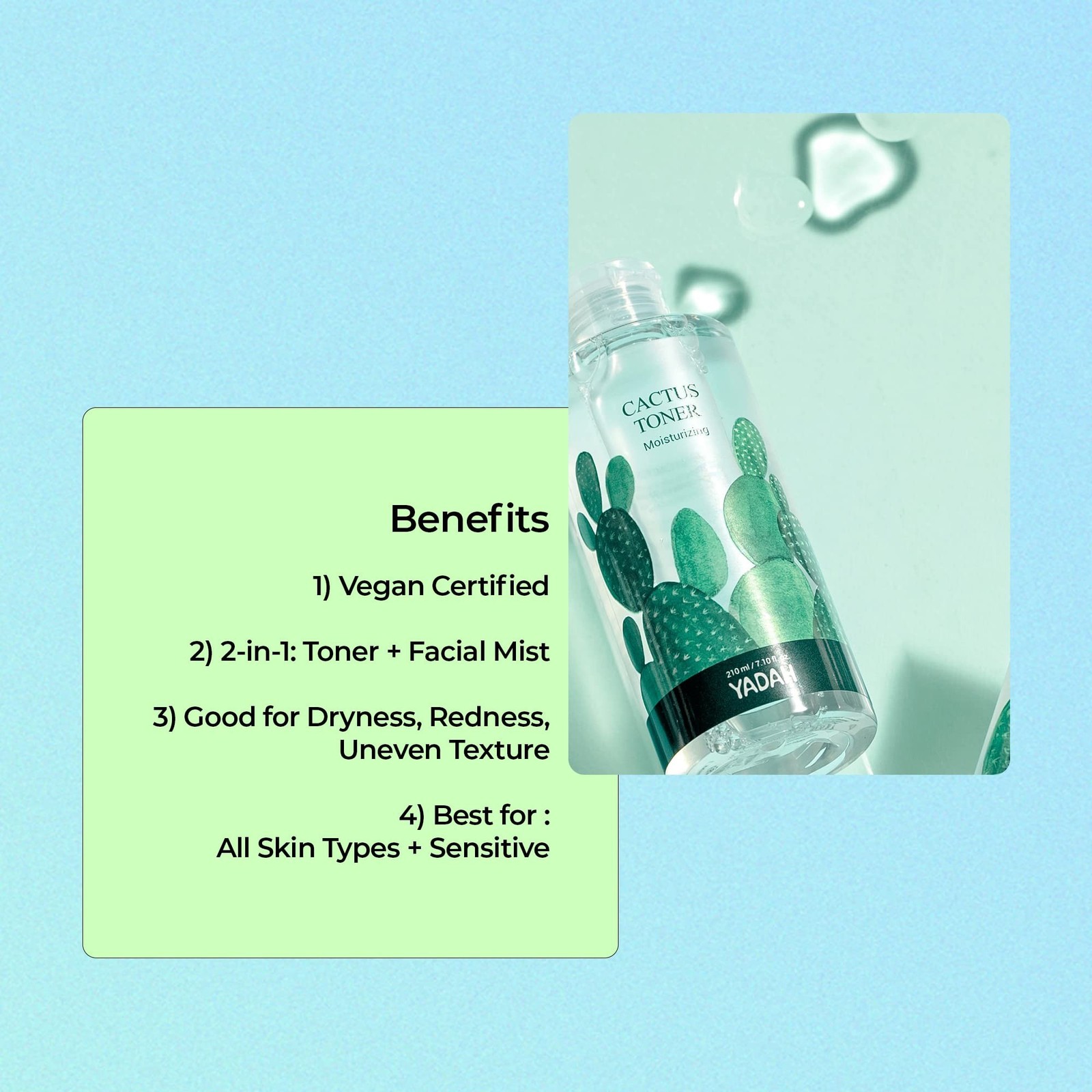 YADAH Cactus Toner (7.1fl oz) – Cruetly Free Prickly Pear. Hypoallergenic Moi…