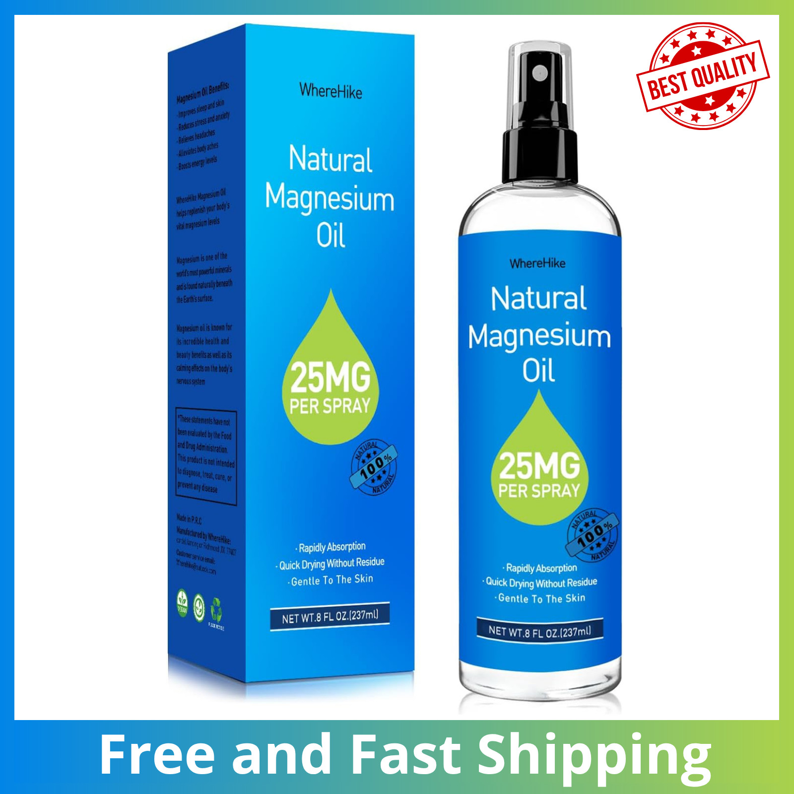 100% Pure Magnesium Oil Spray 8 fl oz – Quick Absorbing Muscle & Joint Relief ..