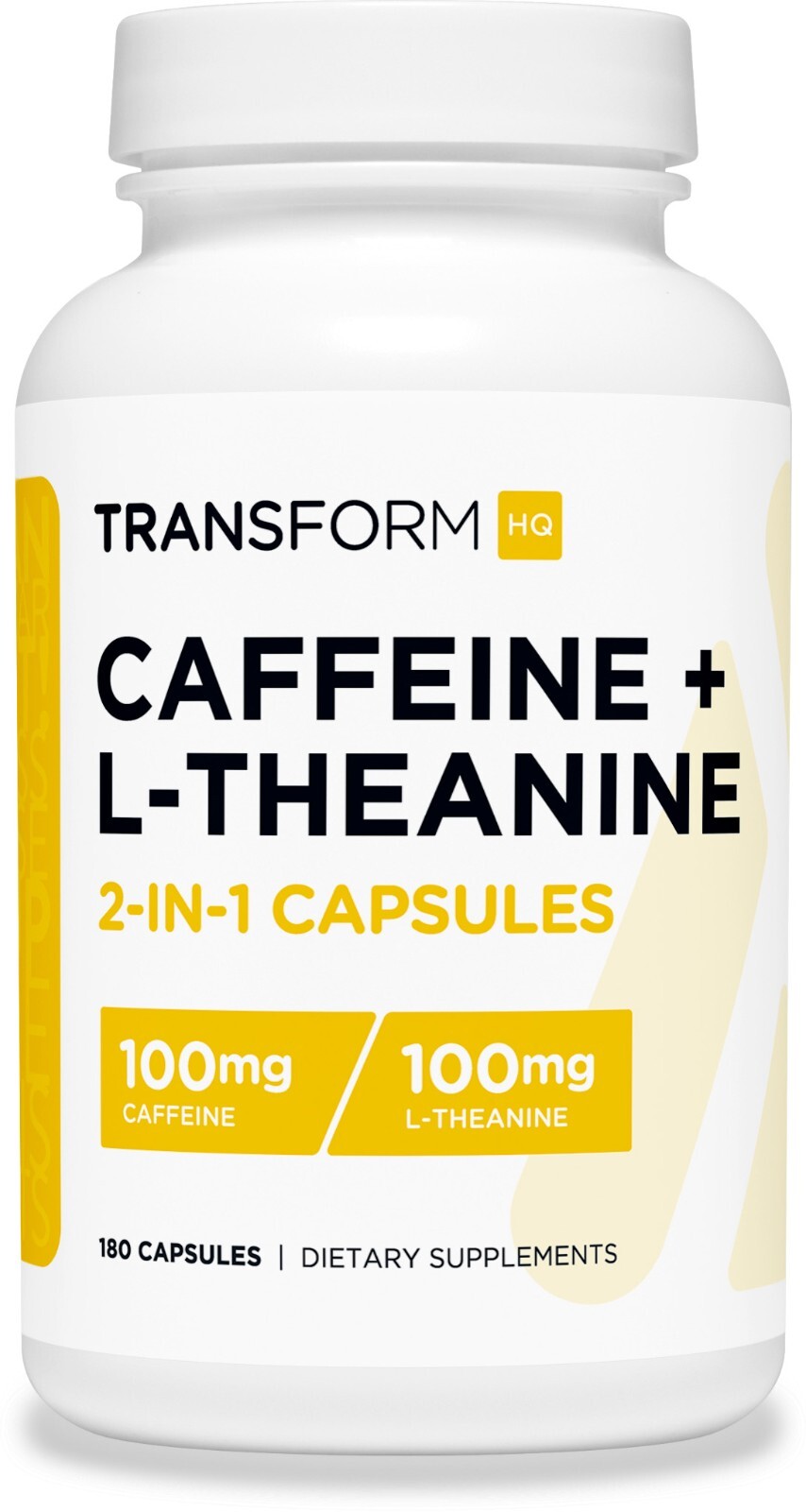TransformHQ Caffeine & L-Theanine (100mg Each) 180 Caps – Gluten Free, Non-GMO