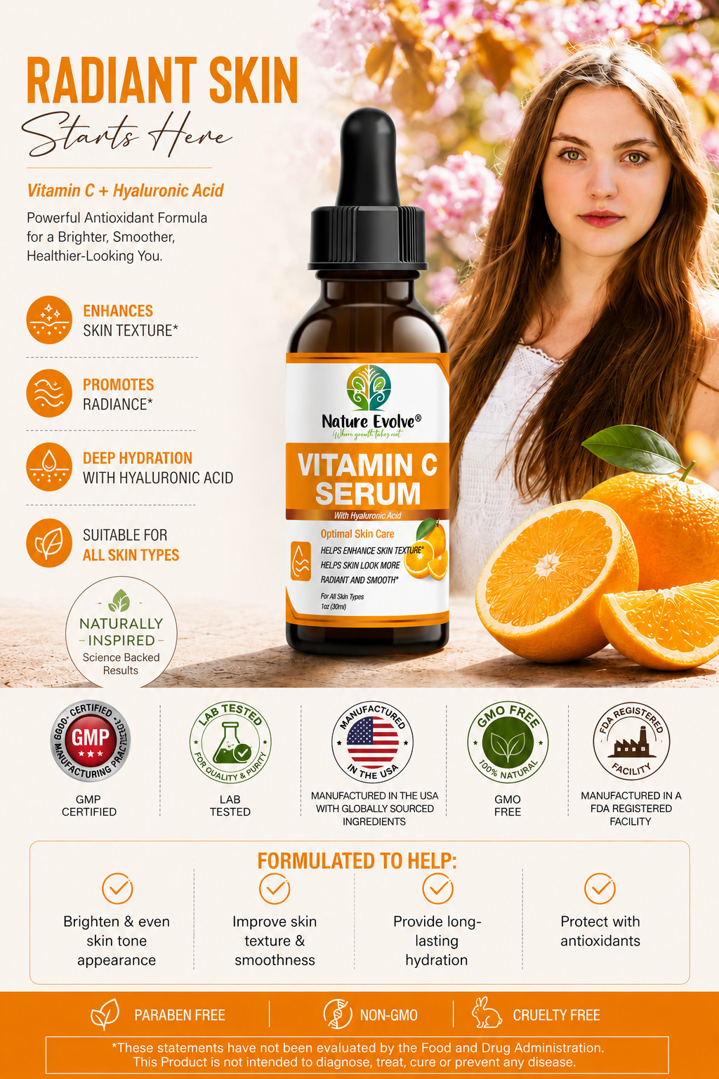 Nature Evolve Vitamin C Serum with Hyaluronic Acid – 1 fl oz (30 ml)