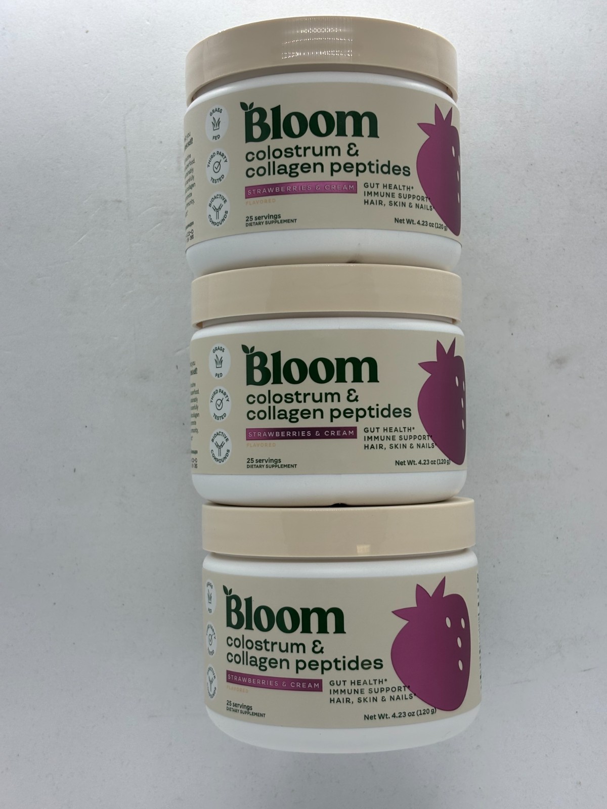 Bloom Colostrum & Collagen Peptides Gut Health 3 x 4.23z, Exp 6/2027, FREE SHIP!