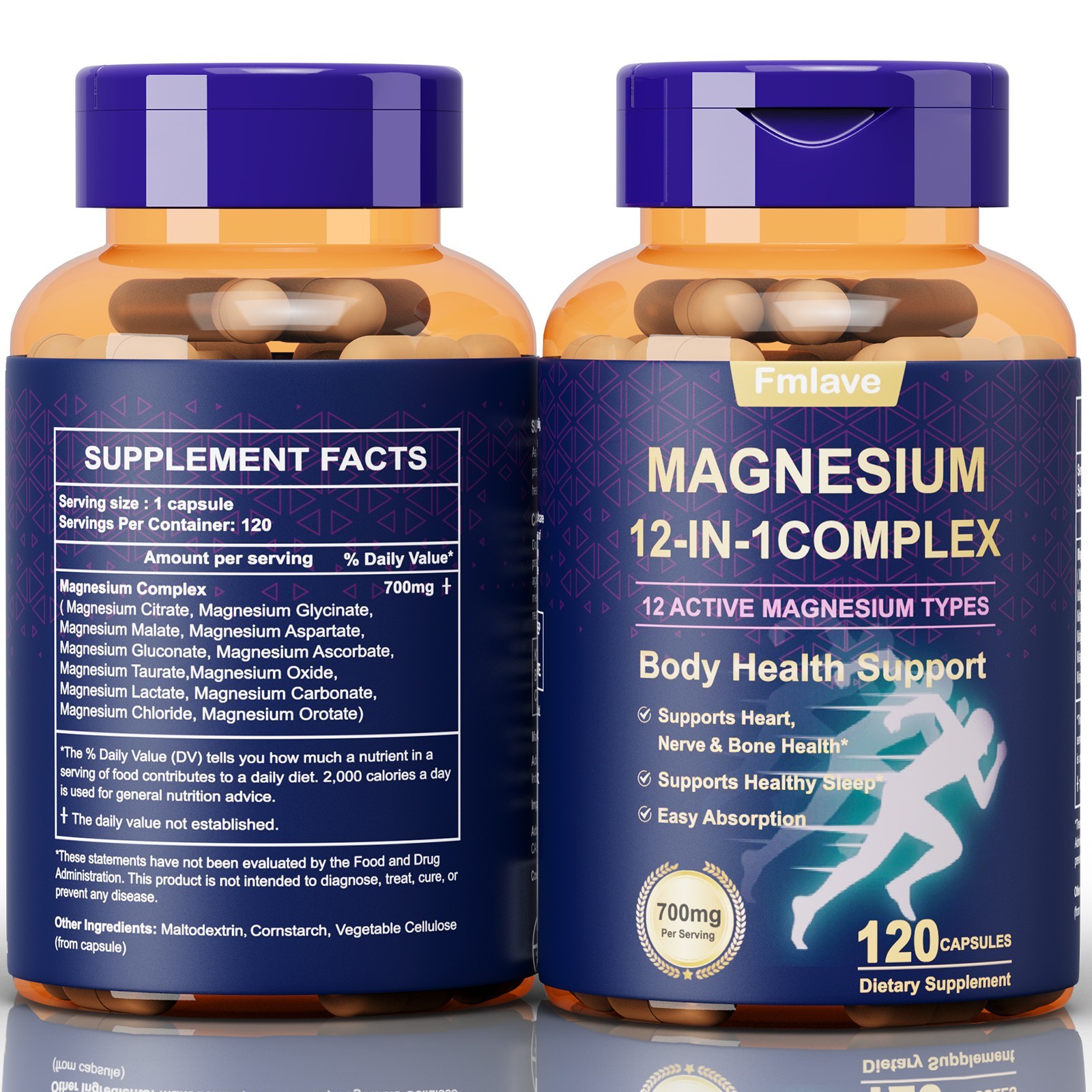 12 in 1 Magnesium Complex Supplement: 700mg of 12-element Magnesium, 120 caps