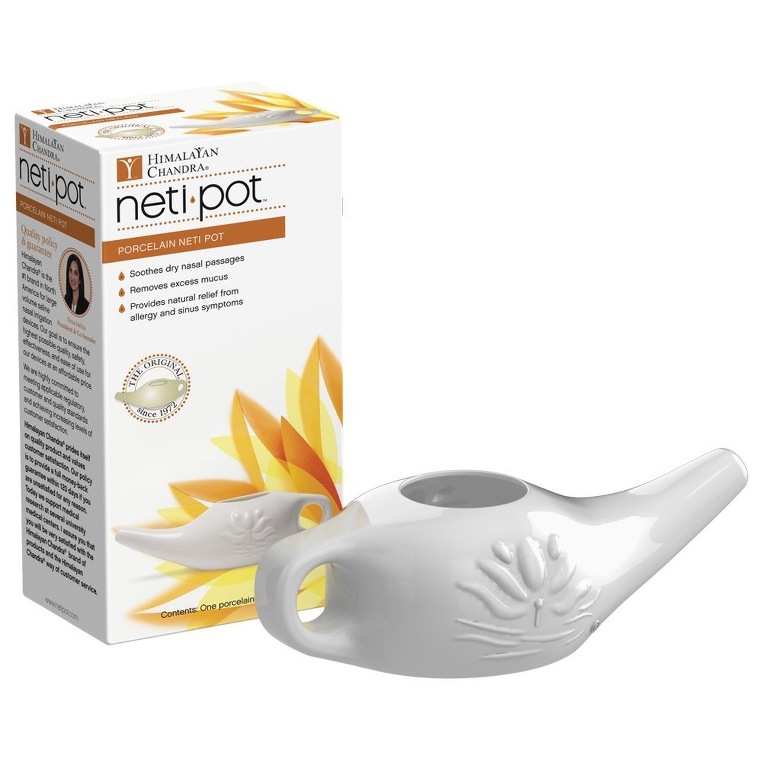 Himalayan Chandra Porcelain Neti Pot White/Yellow 8 Ounce (Pack of 1)