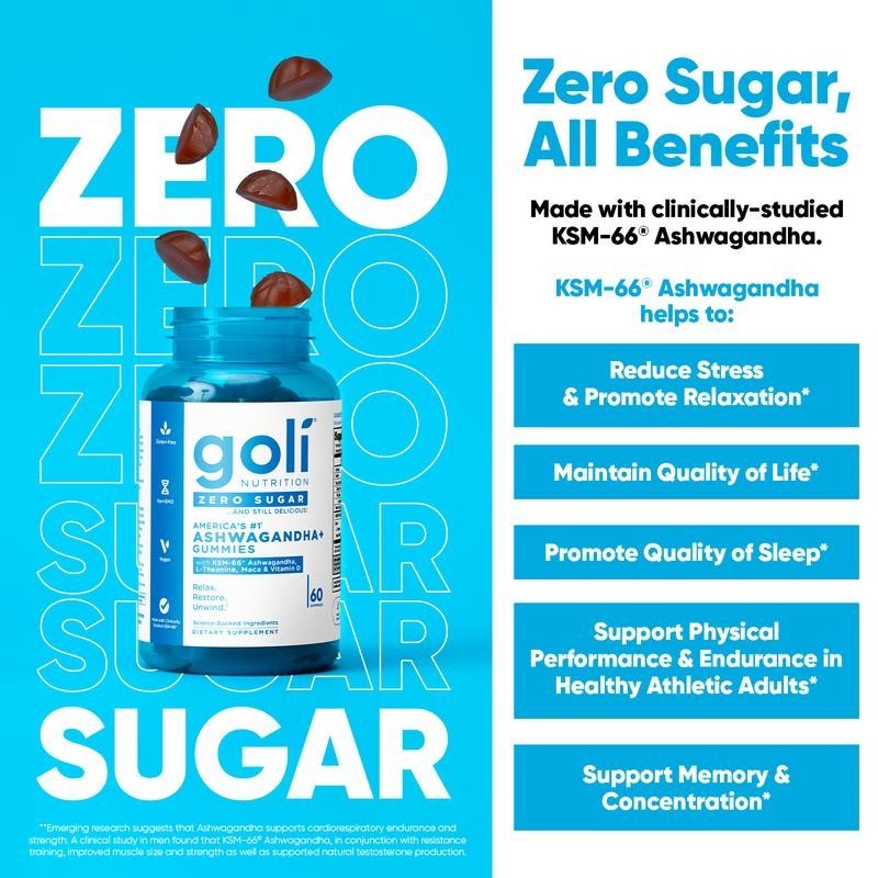 3 BottlesGoli Zero Sugar Trio -ACV Ashwagandha & Probiotic Gummies60 Caps/Bottl