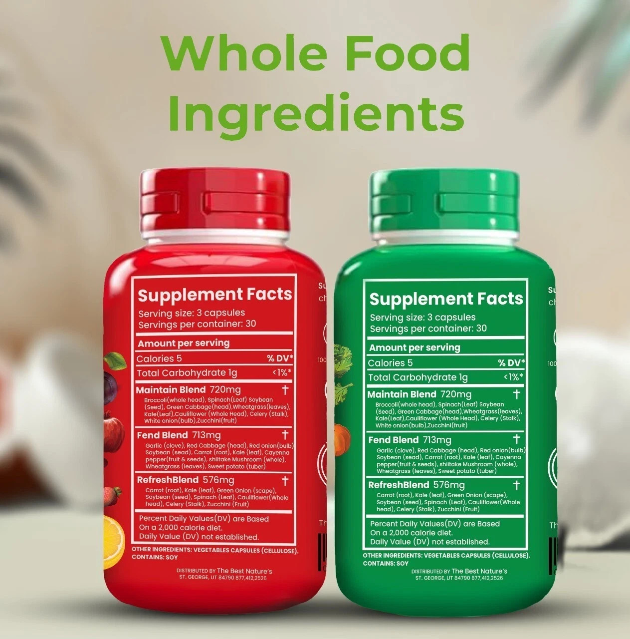 2 Pack, 180 Fruits and 180 Veggies Whole Food Supplement with Superfood New