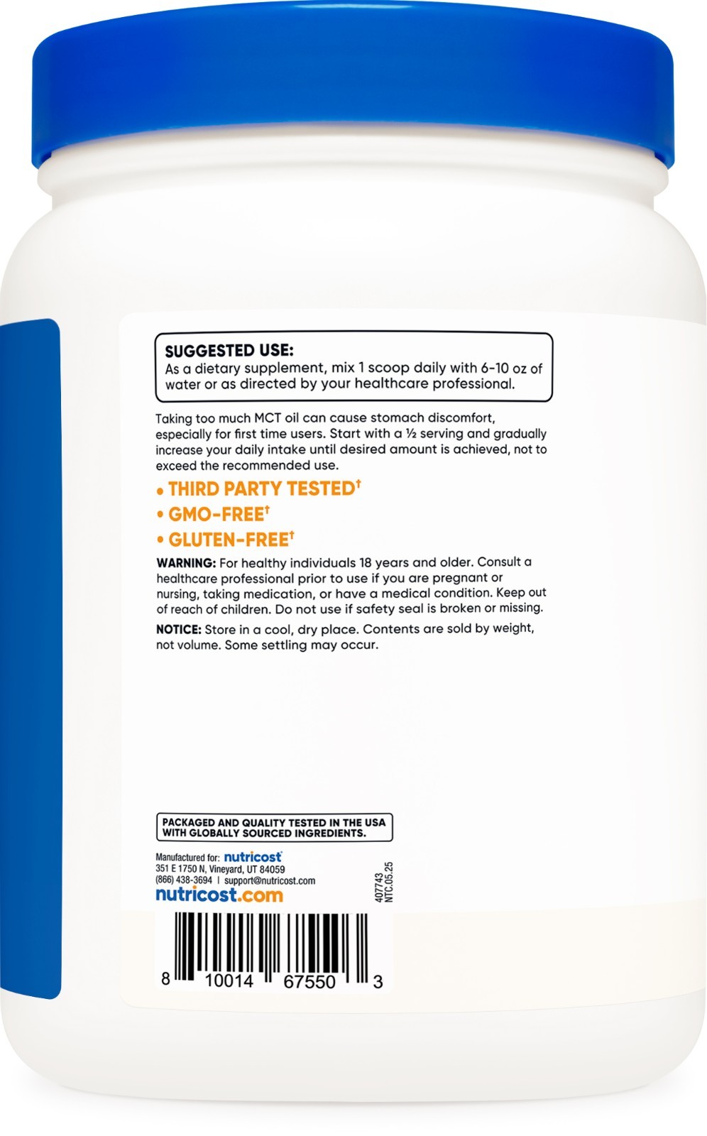 Nutricost MCT Oil Powder (1 LB) – Premium MCT Oil, Non-GMO, Gluten Free