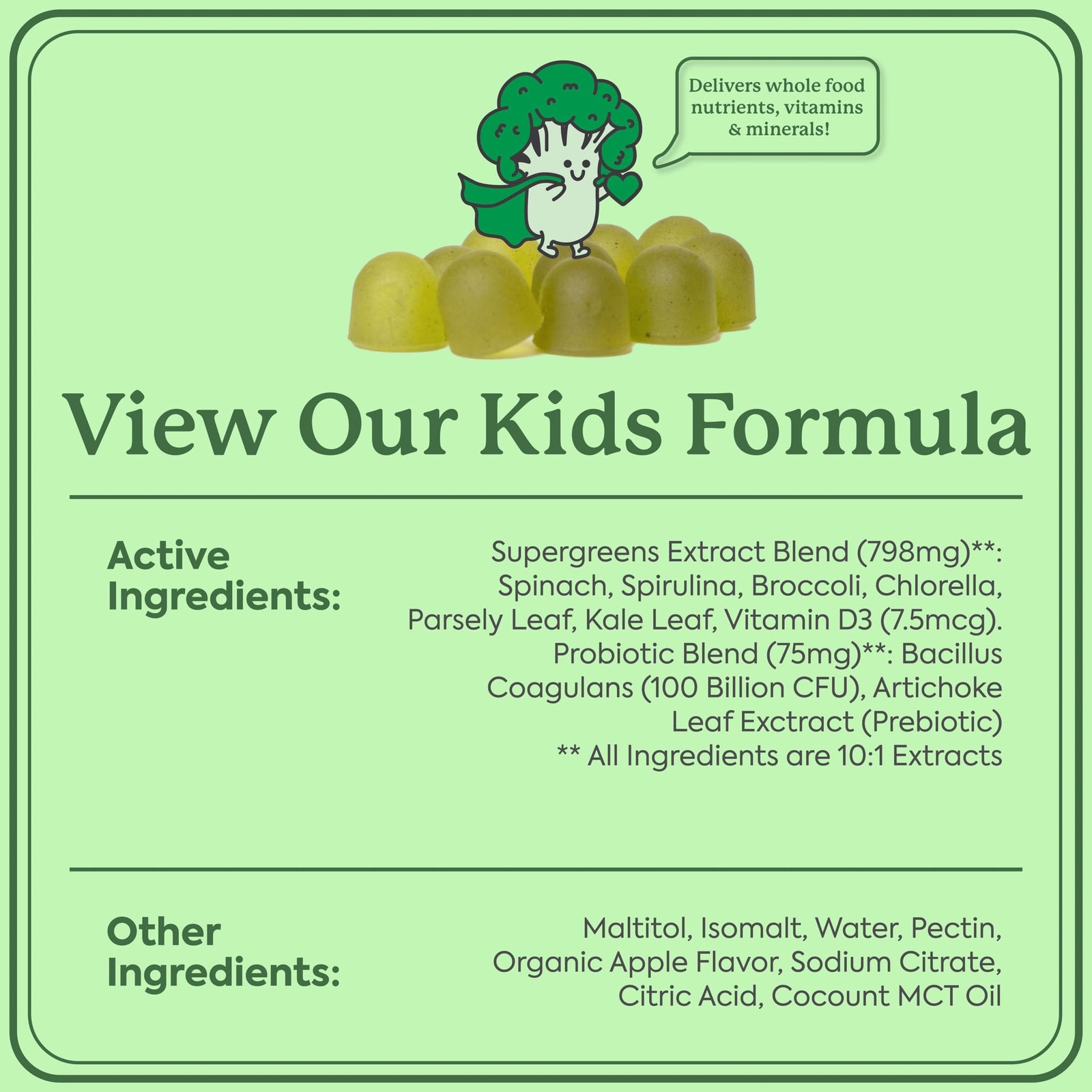 KIDS SUPER VEGGIE GUMMIES Green Apple Flavor 30ct 2 Pack WONDERGREENS