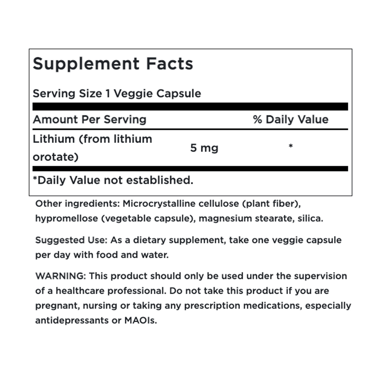 Swanson Lithium Orotate Vegetable Capsules, 5 mg, 60 Count