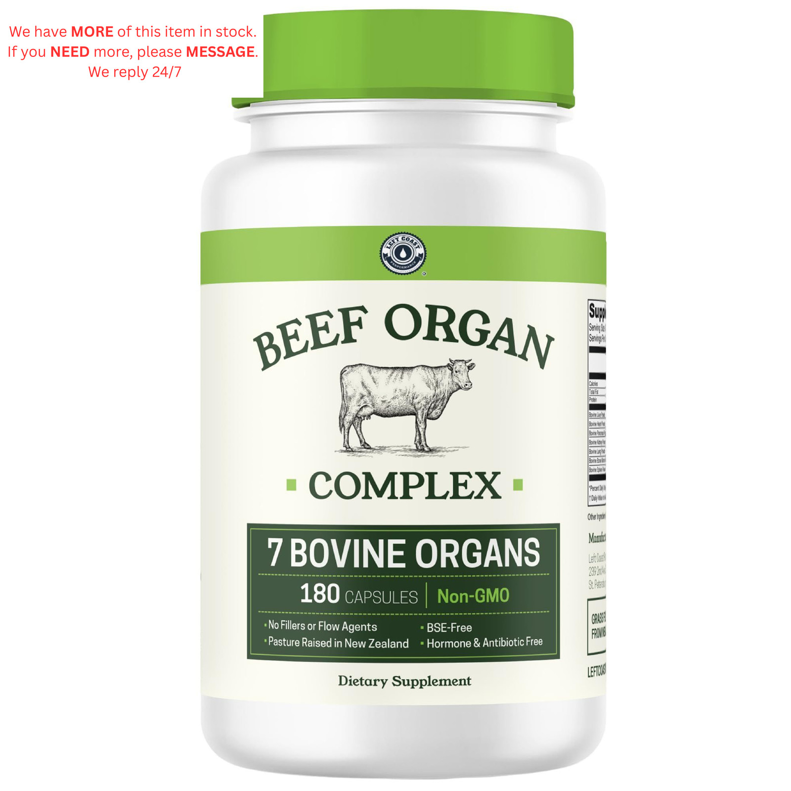 Beef Organ Supplement Grass Fed – 7 Organs Complex 180 Count (Pack of 1)