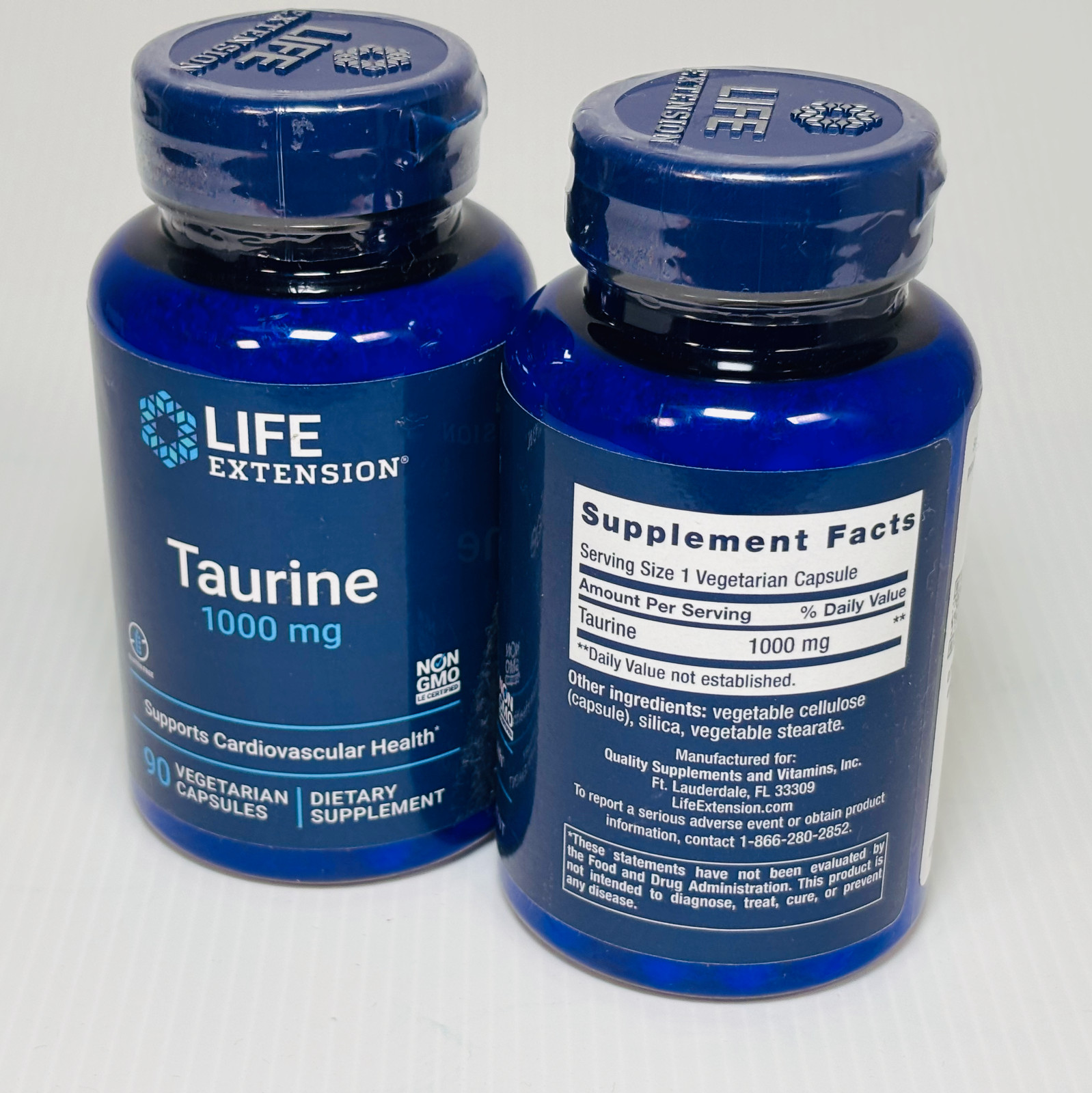 Life Extension Taurine 1000mg Amino Acid 90 caps 2 bottle bundle New Exp 07/27