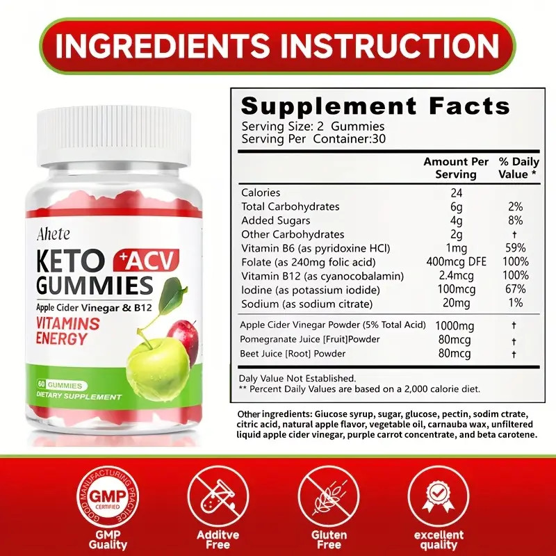 Apple Cider Vinegar Gummies – Natural Keto ACV + B6 & B12 for Digestive Health