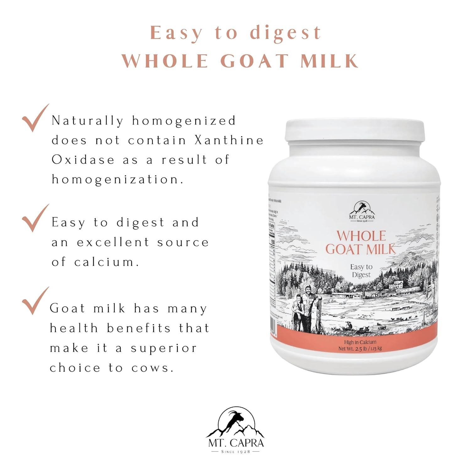 Mt Capra Whole Goat Milk Powder 2.5 lb Sealed Best By 03/2027